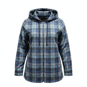 Sz Small Pendleton Boyfriend Wool Zip Hoodie 100% Virgin Wool Blue Plaid